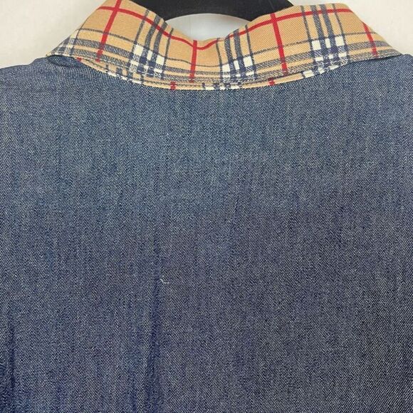 Vintage Embroidered Shirt Denim Blue Plaid Collar Button Front Long Sleeve XL - Picture 16 of 16